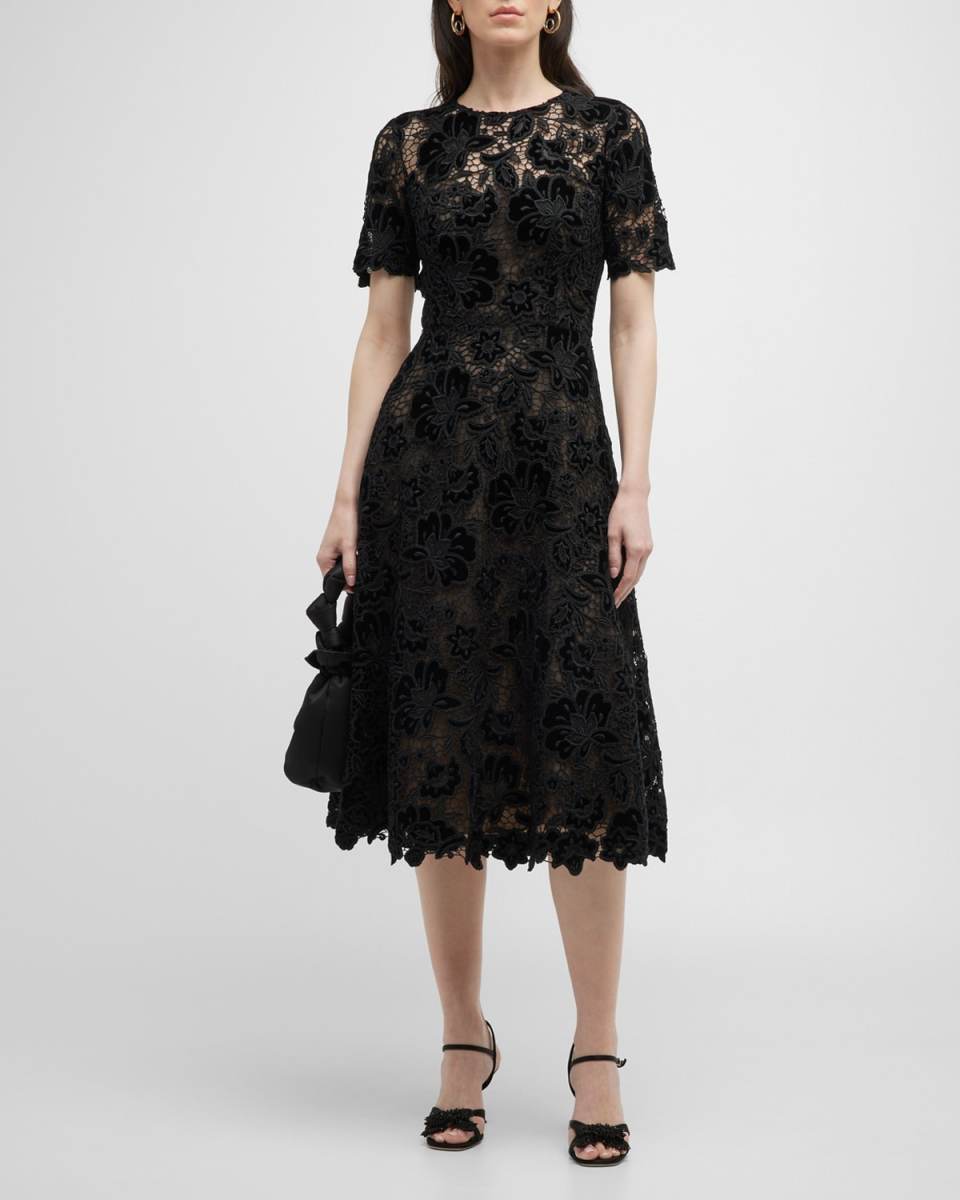 Floral Lace Scallop Midi Dress